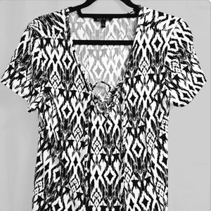 ❤Sami & Jo SZ Large Maxi Dress Black & White Short-Sleeved Adjustable Front Tie